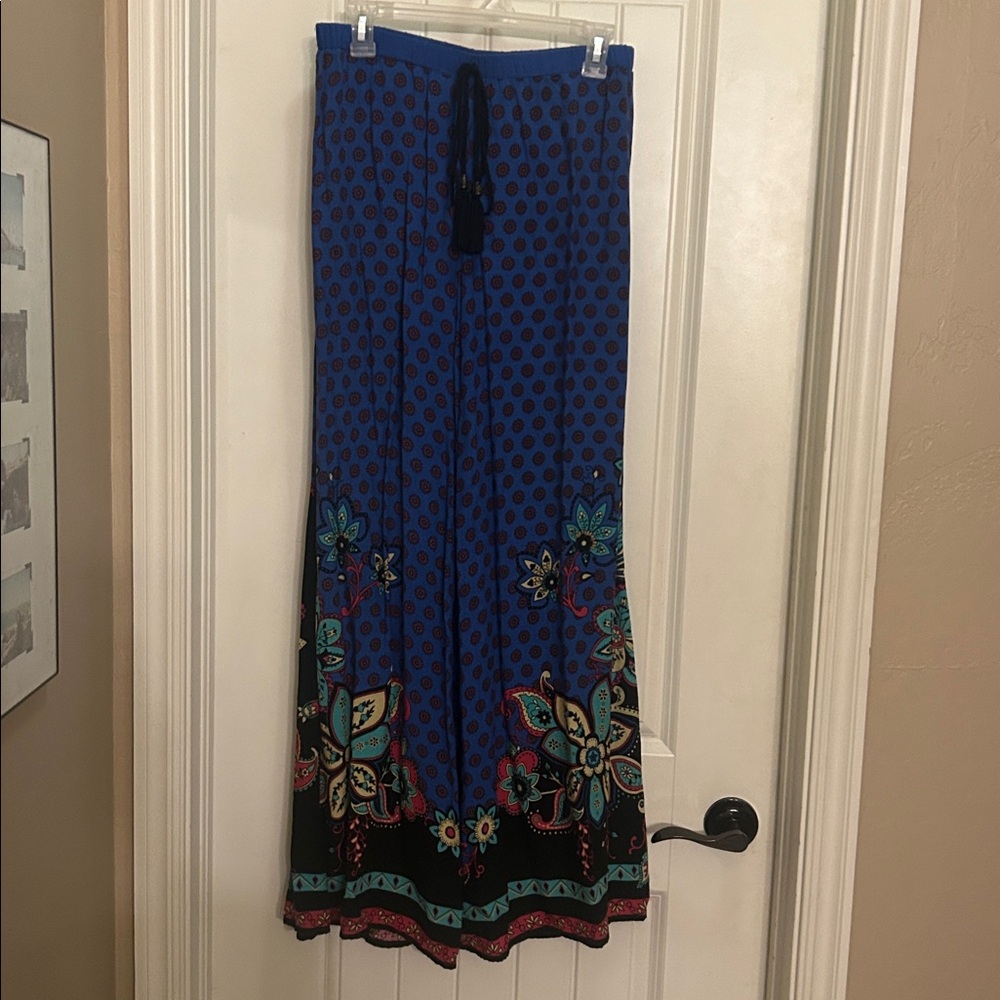 Forever 21 Blue Floral-Trim palazzo pants